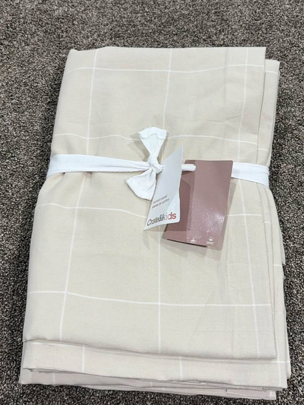 Crate&Barrel Beige Windowpane Blackout Curtains